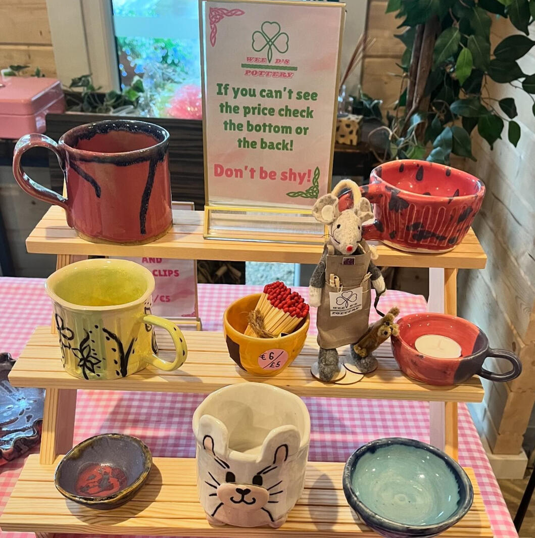 A selection of pottery products at a trade fair